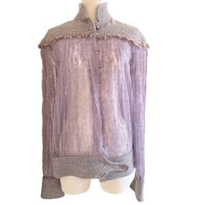 Chanel Vintage 04A Lavender Lace Jacket with Tweed Trim Pearl Buttons Size 40